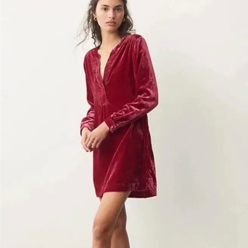 Anthropologie Melody Velvet Tunic Dress Pockets Raspberry Red Fuchsia Size S